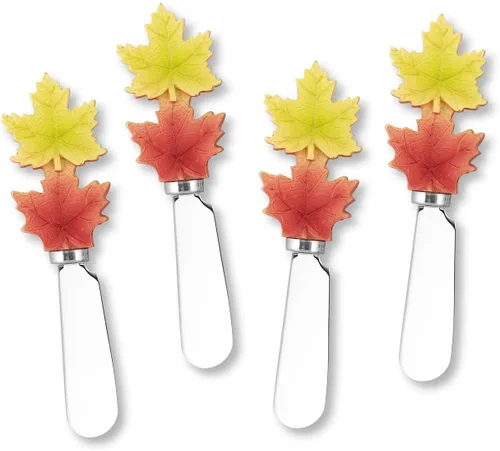 Miniatura 18 de Supreme Housewares Fall Leaves - Esparcidores de queso, asas de resina pintadas a mano con cuchillas de acero inoxidable para untar queso crema