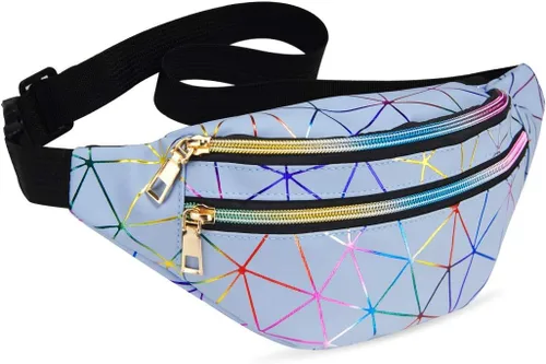Livacasa - Cangurera holográfica linda, brillante e impermeable para mujer, cangurera para viajes, fiestas, festivales, correr y senderismo, Azul