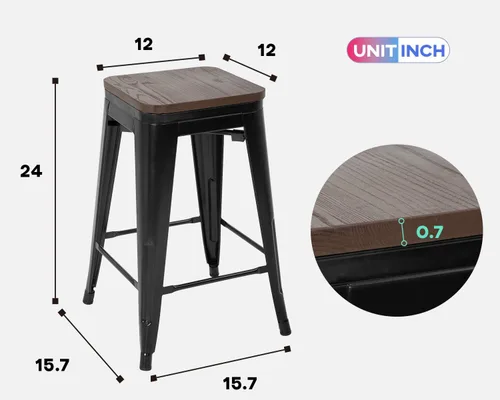Miniatura 3 de FDW Taburetes de bar de metal, altura de mostrador, sillas de bar industriales, taburete de patio, taburete apilable sin espalda, taburetes de negro