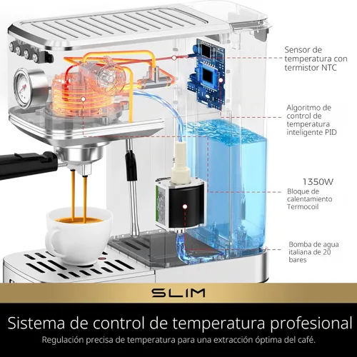 Miniatura 4 de CHULUX Máquina de Espresso Delgada con Espumador de Leche, Bomba Italiana Profesional de 20 Bares, Máquina de Café Espresso para el Hogar