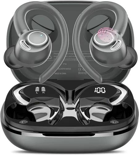 Audífonos inalámbricos, auriculares Bluetooth 5.4 deportivos, auriculares sobre la oreja con ENC, cancelación de ruido con micrófono, 48H, Gris