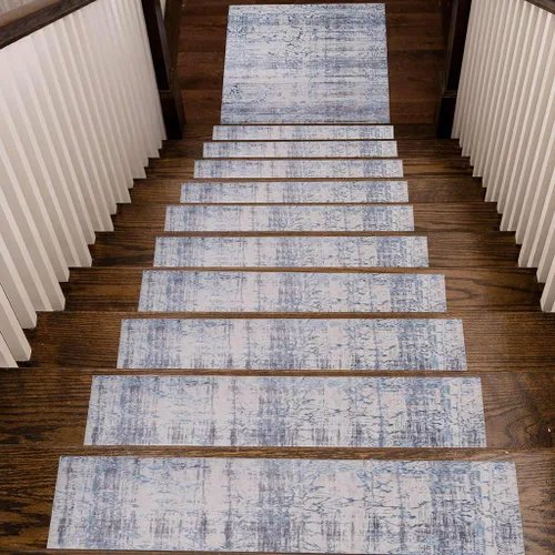 Miniatura 10 de Benissimo, Alfombras antideslizantes para peldaños de escalera, juego de 13 (9 x 32 pulgadas), para peldaños de madera de interior, diseño impreso