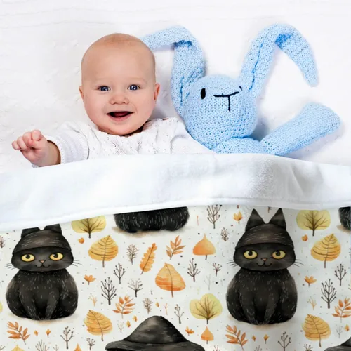Miniatura 5 de Manta de bebé de Halloween con hojas de otoño y gato negro, súper suave, manta acogedora para recién nacido, manta de recepción para bebé, manta