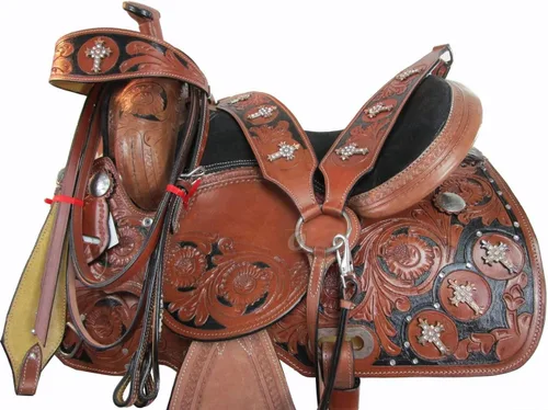 Western Barrel Saddle Horse Racing Show Cruz Decorado Placer Trail Floral Herramienta Cuero Vaquero TACK 15 16 17 18