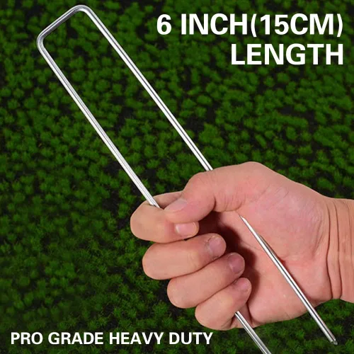 Miniatura 5 de Bakulyor 200 piezas de grapas para paisaje + 200 piezas de junta, grapas de estacas de jardín de 15,2 cm, calibre 11, galvanizadas, en forma de U