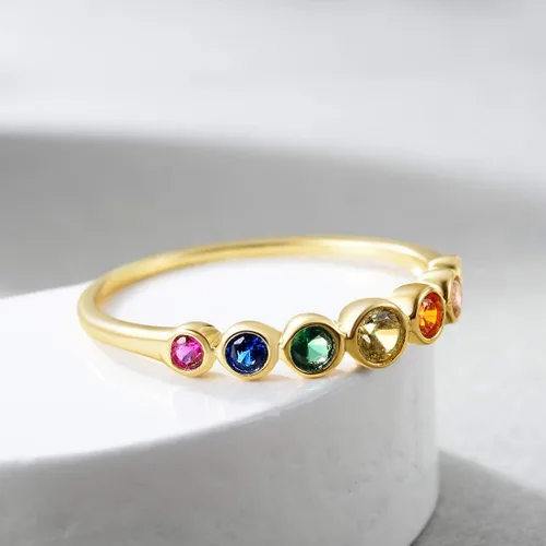 Miniatura 4 de E 14K Gold Plated Ring for Women Rainbow Eternity Jewelry Rings Band Colorful Round AAA Cubic Zirconia CZ Wedding Rings Dainty Gold Rings for Women