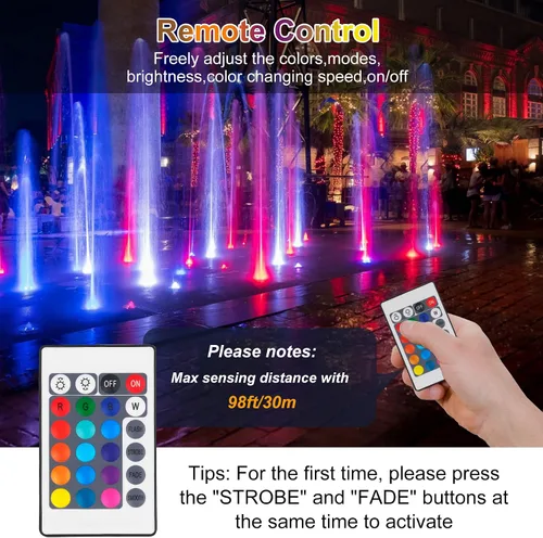 Miniatura 3 de RGBW - Luces de estanque, 18 luces LED superbrillantes sumergibles sumergibles bajo el agua, control remoto de 98 pies, IP68, impermeables, focos