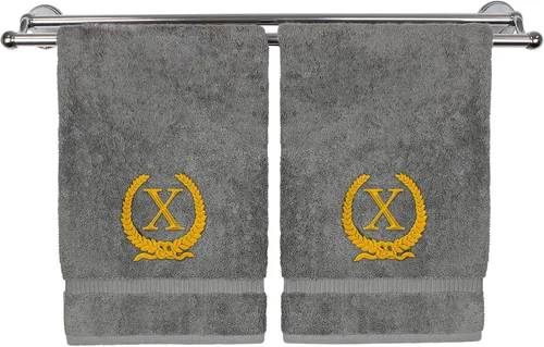 Miniatura 145 de Toalla de mano con monograma, regalo personalizado, 16 x 30 pulgadas, diseño de corona dorada bordada con letra blanca en toalla negra, extra