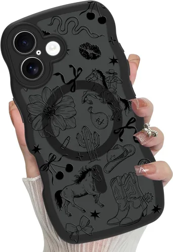 Miniatura 58 de Funda magnética para iPhone 17 Pro [compatible con MagSafe], bonita funda de moda con estampado de leopardo negro, translúcida, mate, parte trasera