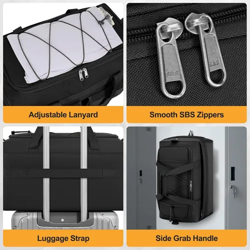 Miniatura 7 de RAINSMORE Bolsa de gimnasio para hombres, 45L grande 3 en 1, bolsa deportiva con compartimento para zapatos y bolsillo húmedo, resistente al agua