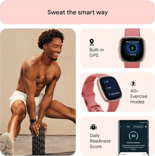 Miniatura 3 de Fitbit Paquete de 2 relojes inteligentes Versa 4 Fitness con preparación diaria, GPS, frecuencia cardíaca 24/7, más de 40 modos de ejercicio, Fit