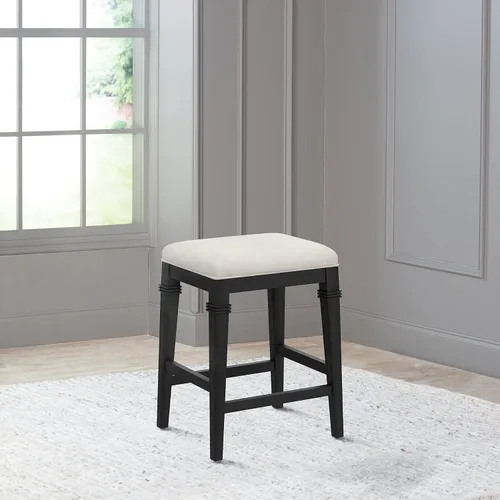 Miniatura 8 de Hillsdale, Arabella Taburete de madera sin respaldo con patas cónicas, cepillo de alambre negro
