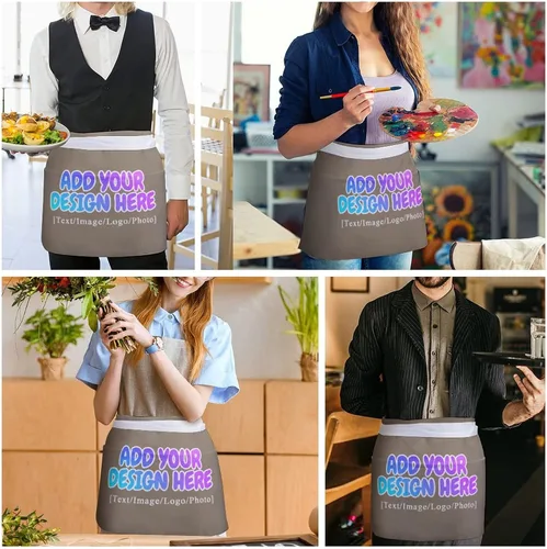 Miniatura 70 de AXKEUDO Delantal personalizado con bolsillos, delantales de cintura para camarera para cocinar en casa, restaurante, servir trabajo