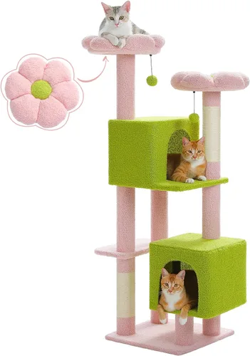 Miniatura 11 de PEQULTI Árbol para gatos de interior de 71 pulgadas con hamaca grande, torre alta para gatos grandes con condominio para 2 gatos, 2 perchas