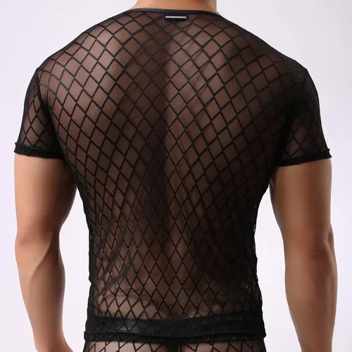 Miniatura 4 de Camiseta sexy de malla de manga corta para hombre
