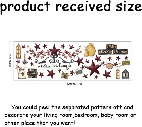 Miniatura 2 de SUPERDANT Calcomanías de pared estilo campestre con estrella de granero, calcomanías de vinilo para decoración del hogar para cocina, comedor, sala