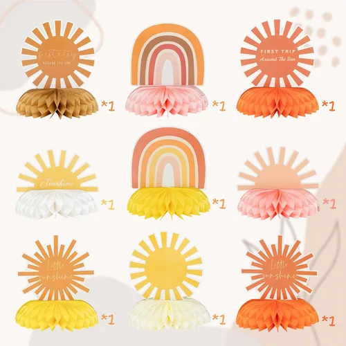 Miniatura 2 de 9 piezas de centro de mesa boho con forma de panal de abeja, decoración de mesa hippie arcoíris apagado, decoración de mesa de primer viaje