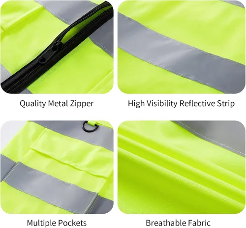 Miniatura 5 de Chaleco de seguridad con logotipo personalizado, personalizable, visibilidad clase 2, chalecos reflectantes a granel con bolsillos y cremallera