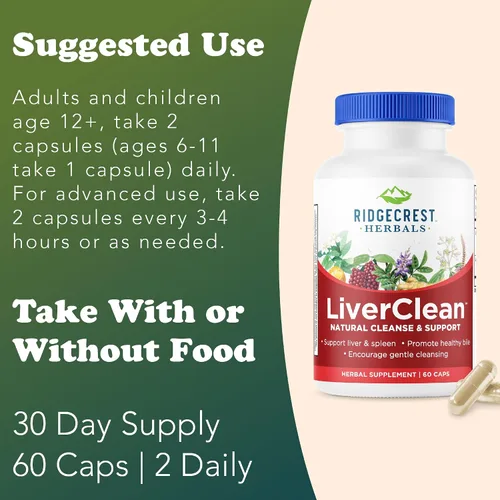 Miniatura 4 de Ridgecrest Herbals LiverClean, Suplemento de apoyo hepático a base de hierbas, cardo bendito, diente de león, desintoxicación, apoyo de limpieza