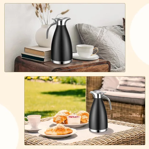 Miniatura 6 de Uiifan 2 Piezas Jarras Térmicas de Café de 68 oz, Jarra de Café Aislada de Acero Inoxidable para Líquidos Calientes, Olla Térmica al Vacío