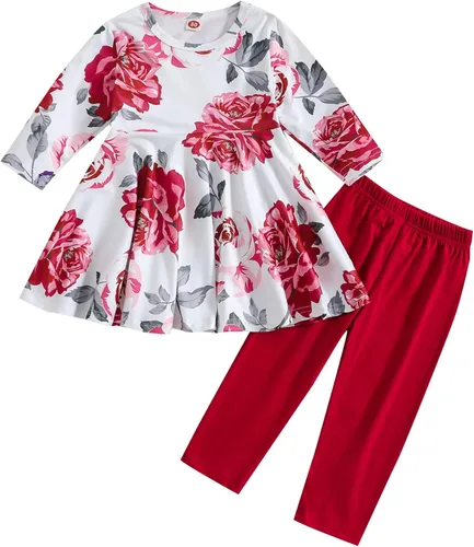 Conjunto de ropa floral para bebé y niña, vestido tipo túnica + leggings de princesa, ropa boutique