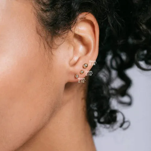 Miniatura 4 de Aretes de bola de oro para mujer, aretes de circonita cúbica de oro de 14 quilates, hipoalergénicos, sin níquel