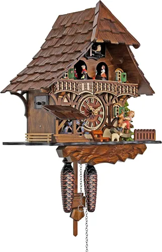 Miniatura 2 de Reloj cucú tradicional, estilo casa en el bosque negro, con bailarinas, para la cocina y el hogar.