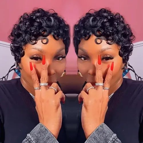 Miniatura 9 de YJOQOKOA Peluca corta de corte Pixie para mujeres negras, peluca de cabello humano lacio negro natural, peluca estilo Bob, pelucas cortas en capas