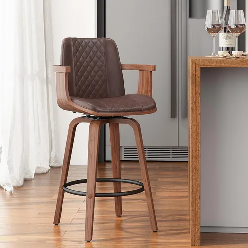 Miniatura 30 de YaFiti - Taburetes de bar giratorios, taburetes de bar tapizados de 26" de altura de mostrador con patas de madera y respaldos, sillas de bar de PU