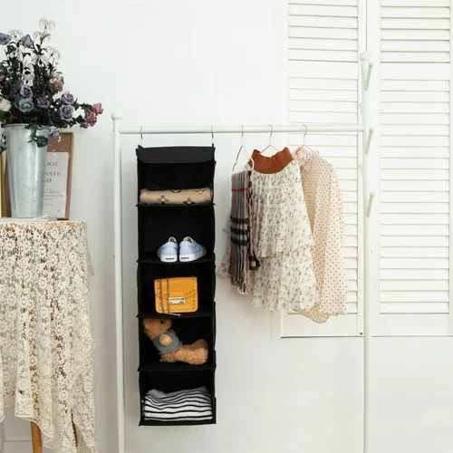 Miniatura 4 de BrilliantJo Paquete de 2 organizadores colgantes para armario, 5 estantes con 6 bolsillos laterales para ropa y zapatos, 43 x 12 x 12 pulgadas 5