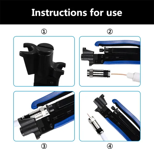 Miniatura 5 de Herramienta de compresión coaxial Kit de crimpadora de cable coaxial ajustable RG6 RG59 RG11 75-5 75-7 Pelacables coaxiales con 20 conectores