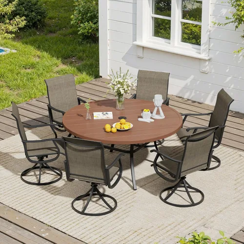 Miniatura 78 de VICLLAX Muebles pequeños de exterior de 3 piezas, 2 sillas giratorias de patio y mesa redonda pequeña para 2, sillas de carbón oscuro y negro