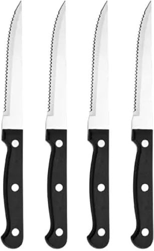 Farberware Juego de cuchillos para carne de acero inoxidable de alto carbono con triple remache, 4 piezas, negro