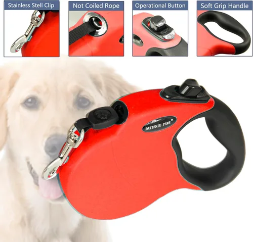Miniatura 3 de Correa retráctil para perro, manos libres, longitud ajustable de 16 pies con bloqueo de seguridad, cinturón de nailon duradero para perros pequeños