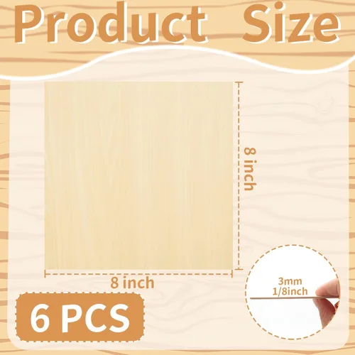 Miniatura 2 de Benvo Hojas de madera contrachapada de abedul prémium de 0.118 in (1/8 pulgadas) x 8 x 8 pulgadas, paquete de 6 unidades, madera artesanal sin