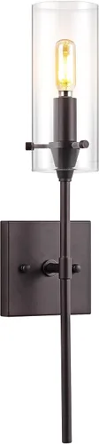 JONATHAN Y Lámpara LED moderna de bronce aceitado de 4.5 pulgadas, pantalla cilíndrica de vidrio transparente, lámpara de pared para espejo de baño,