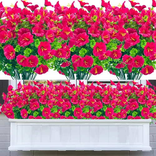 Miniatura 13 de 20 paquetes de flores artificiales para exteriores, flores falsas resistentes a los rayos UV, arbustos de plástico sintético para decoración Azul