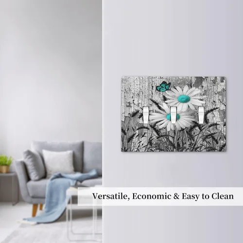 Miniatura 242 de Cubiertas de placa de pared de 3 gang con interruptor de luz de triple palanca, en negro y dorado con esplendor de oro rosa, estampado floral