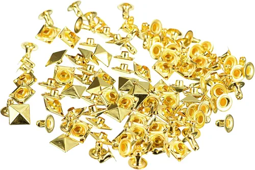Miniatura 13 de uxcell Juego de 60 remaches de punta para ropa, 0.315 in, remaches rápidos de pirámide, clavos cuadrados punk, de cobre, para decoraciones de Tono