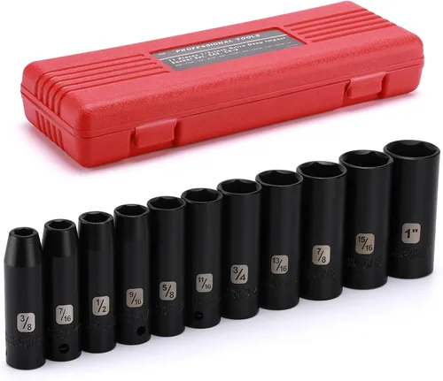 Miniatura 6 de EMENTOL Juego de 11 llaves de vaso de impacto profundo de 1/2 pulgada, 6 puntos, CR-V, 11 piezas de llaves de vaso SAE de 1/2 pulgada, 3/8 pulgadas