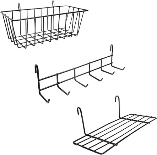 ODOXIA Accesorios de rejilla de pared | Cesta colgante, estante de ganchos y estante | Estante de exhibición de panel de alambre y ganchos |