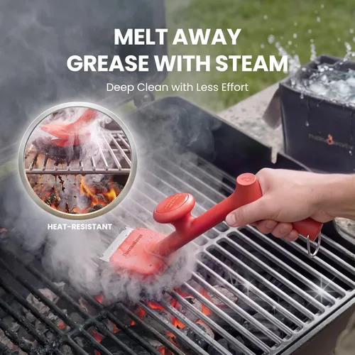 Miniatura 2 de ThermoMaven Cepillo para Parrilla de BBQ Sin Cerdas - Cepillo Limpiador de Parrilla de Vapor Seguro de 17" con Raspador y 3 Cabezales de Cepillo