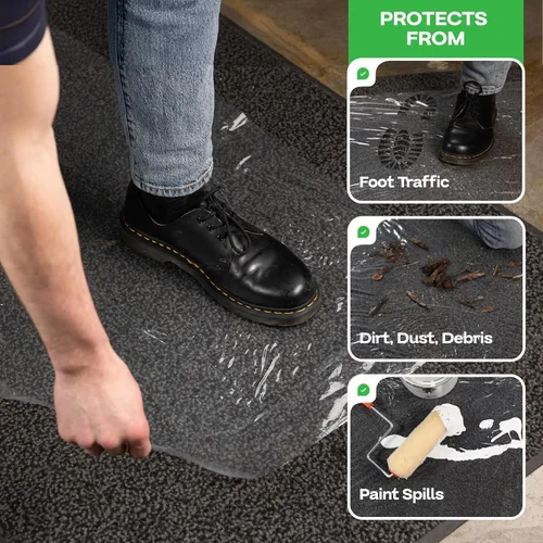 Miniatura 3 de Película protectora de alfombra de 24 pulgadas x 200 pies, 3 mil (400 pies cuadrados) - Protección de alfombras autoadhesiva hecha en Estados Unidos