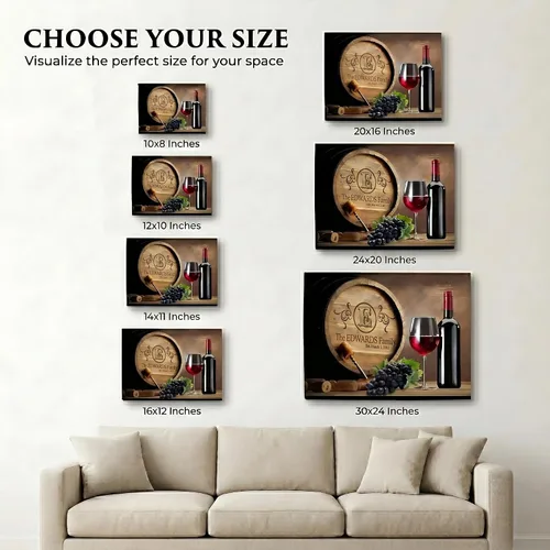 Miniatura 2 de MuralMax Lienzo decorativo personalizado para pared, diseño de barril de vino del valle de Napa, regalos para padres, abuelos, recién casados
