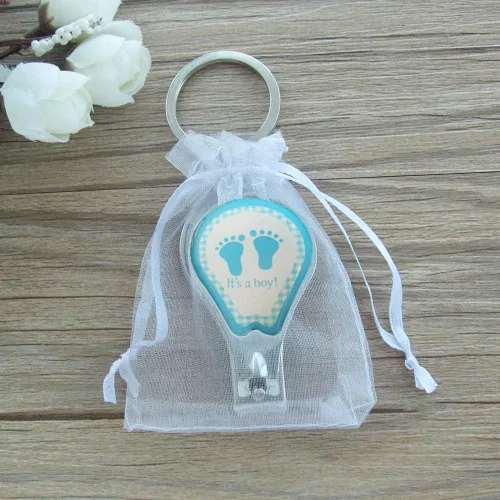 Miniatura 5 de 12 llaveros personalizados para baby shower, color azul niño, cortaúñas y abrebotellas, regalo personalizado con grabado láser (huella)