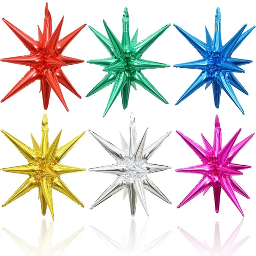 Miniatura 14 de HILAVO 6 unidades de Globos de Estrella Negros y Rojos, 22 Pulgadas, Globos de Aluminio Grandes en Forma de Estrella, Globos de Cono en Punta