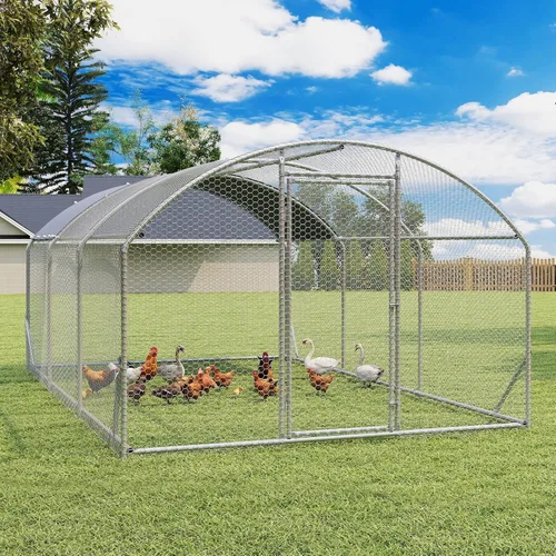 Miniatura 14 de Gallinero de metal grande, corralito con cubierta impermeable, jaula para aves de corral con techo de cúpula para exteriores, patio trasero, granja