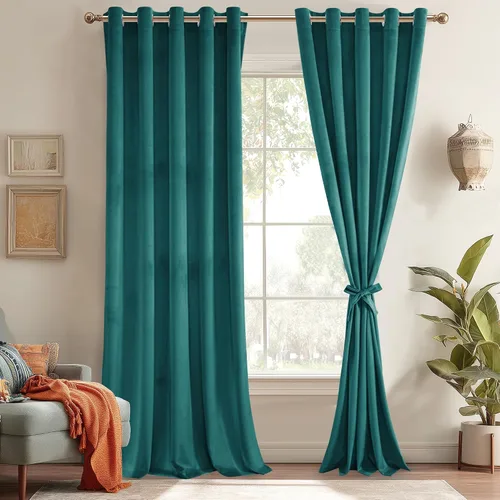 Miniatura 56 de JIUZHEN - Cortinas de terciopelo gris de 63 pulgadas opacas para sala de estar - Cortinas gruesas de terciopelo con ojales para ventana