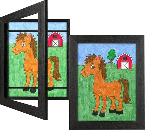 Miniatura 10 de Paquete de 3 marcos de arte infantil en grano de madera negra, 10 x 12.5 pulgadas con paspartú, 8.5 x 11 pulgadas sin paspartú, apertura frontal