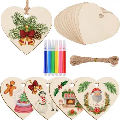 Miniatura 8 de 60 piezas de corazón de madera natural de 3 pulgadas para manualidades, rebanada de madera sin terminar, adornos de corazón de madera preperforados